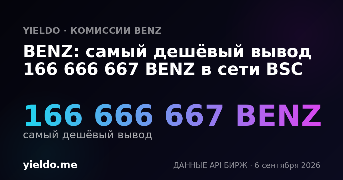 BENZ: самый дешёвый вывод 166 666 667 BENZ в сети BSC