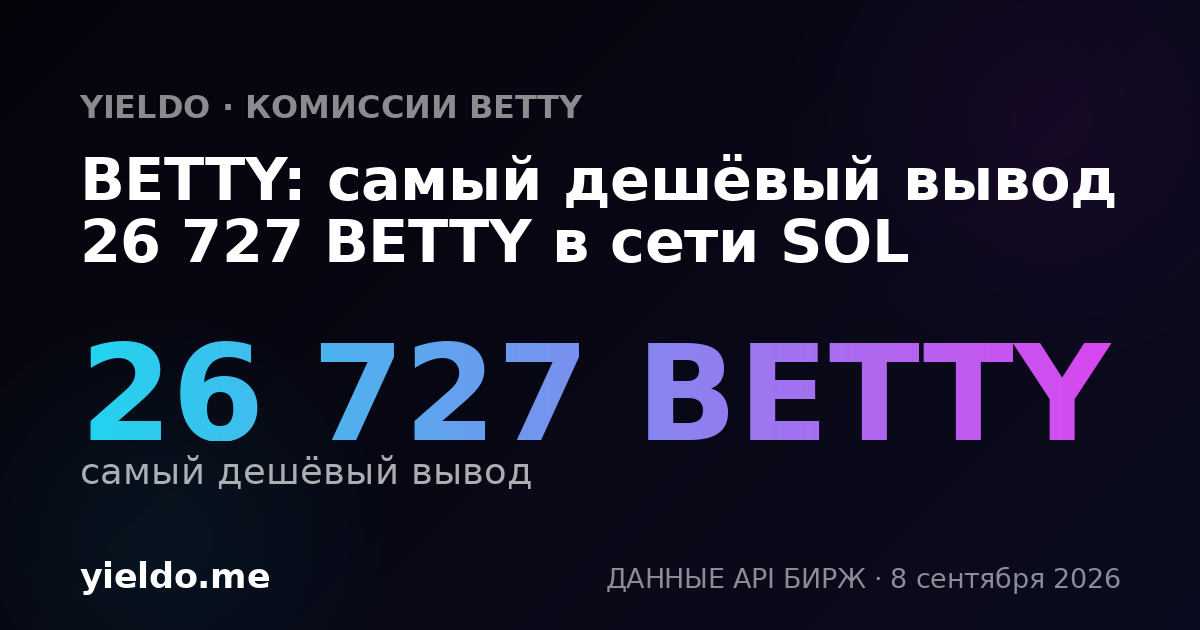 BETTY: самый дешёвый вывод 26 727 BETTY в сети SOL