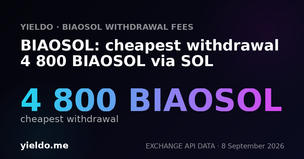 BIAOSOL: cheapest withdrawal 4 800 BIAOSOL via SOL