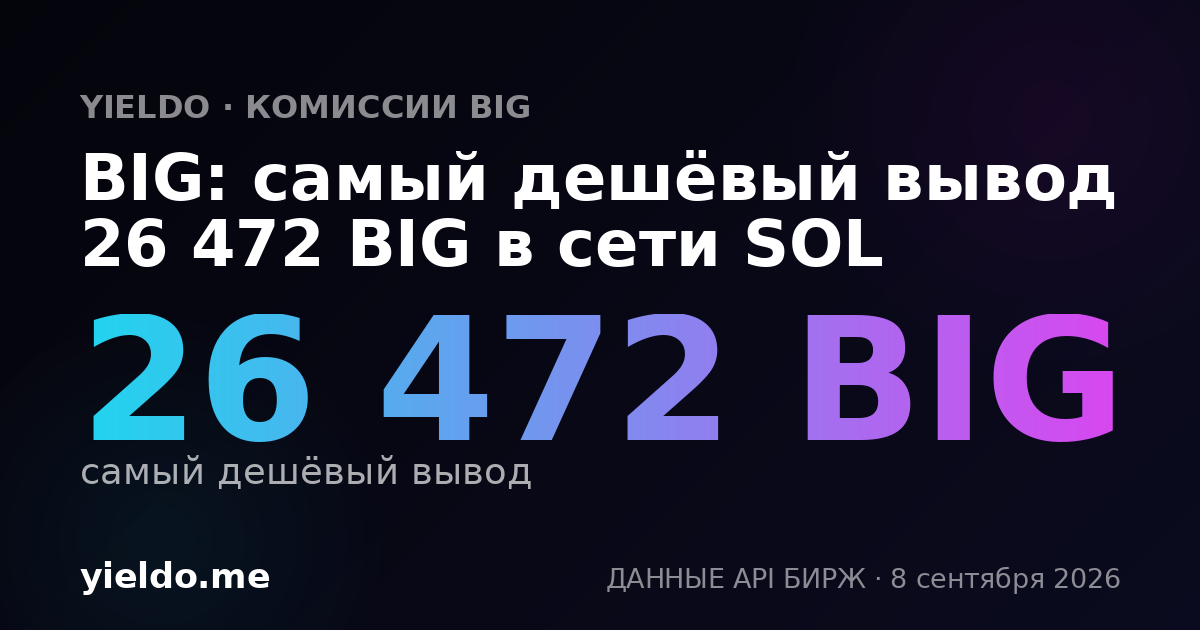 BIG: самый дешёвый вывод 26 472 BIG в сети SOL