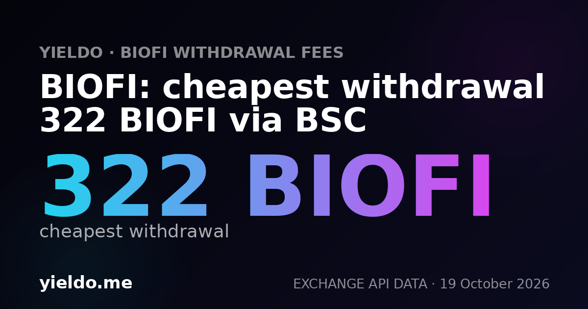BIOFI: cheapest withdrawal 322 BIOFI via BSC