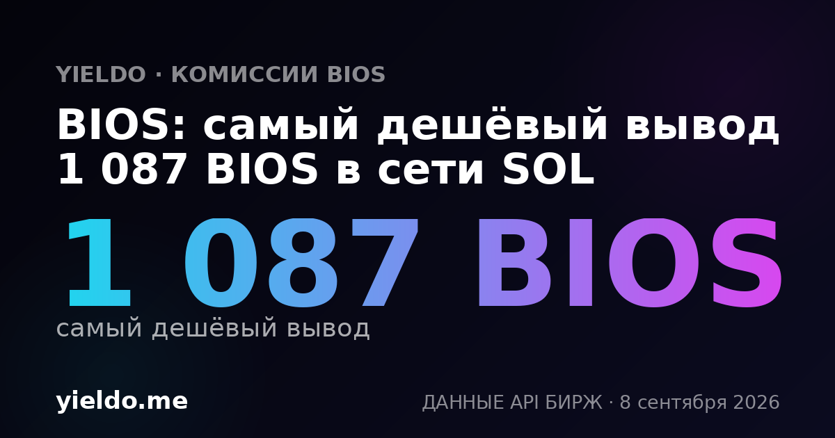 BIOS: самый дешёвый вывод 1 087 BIOS в сети SOL