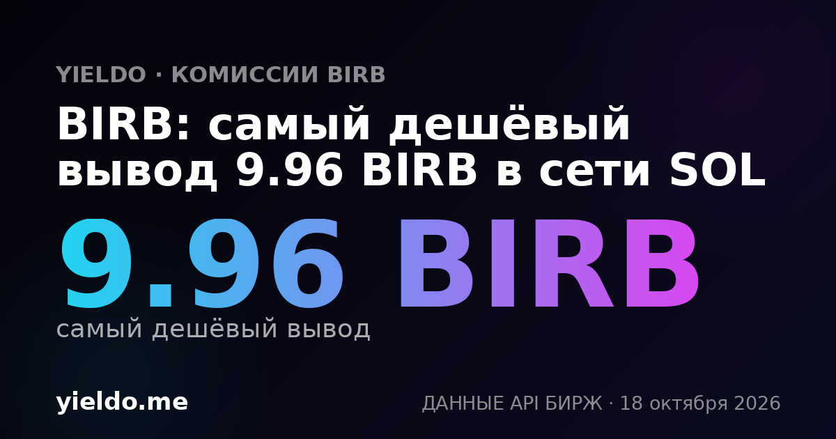 BIRB: самый дешёвый вывод 9.96 BIRB в сети SOL