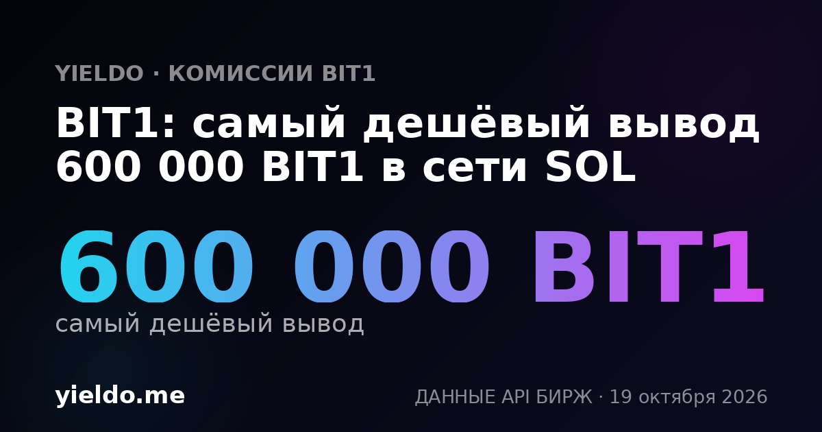 BIT1: самый дешёвый вывод 600 000 BIT1 в сети SOL