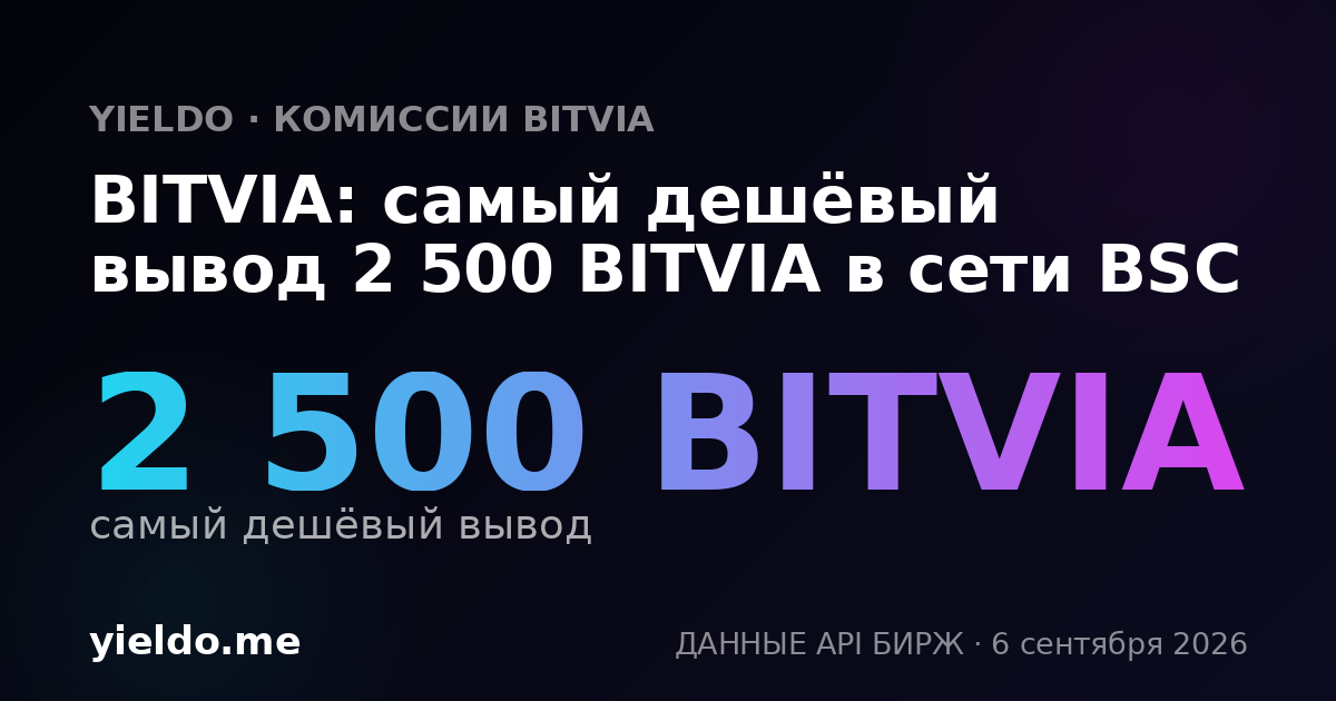 BITVIA: самый дешёвый вывод 2 500 BITVIA в сети BSC