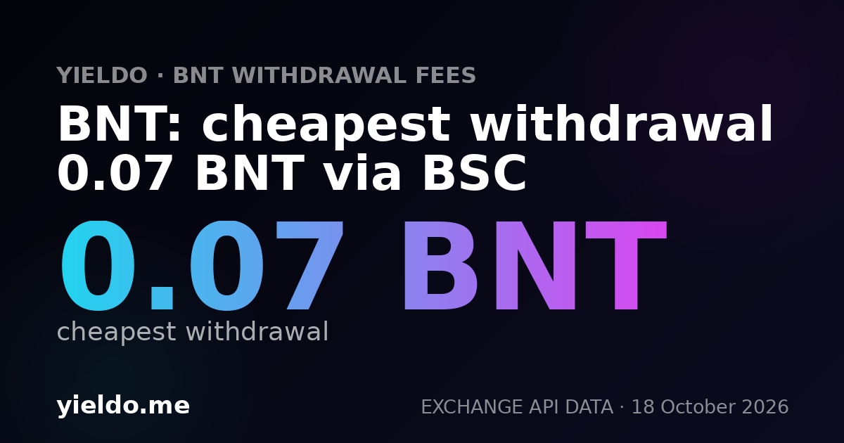 BNT: cheapest withdrawal 0.07 BNT via BSC