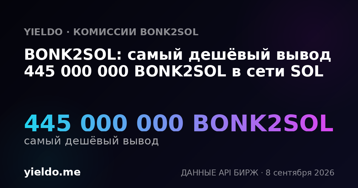 BONK2SOL: самый дешёвый вывод 445 000 000 BONK2SOL в сети SOL