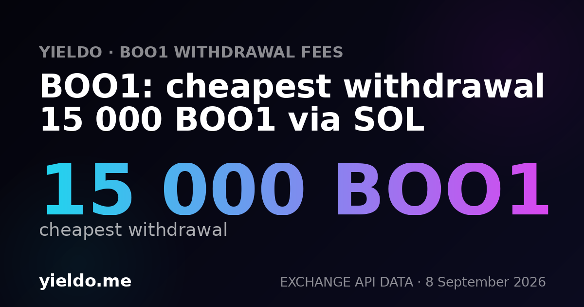 BOO1: cheapest withdrawal 15 000 BOO1 via SOL