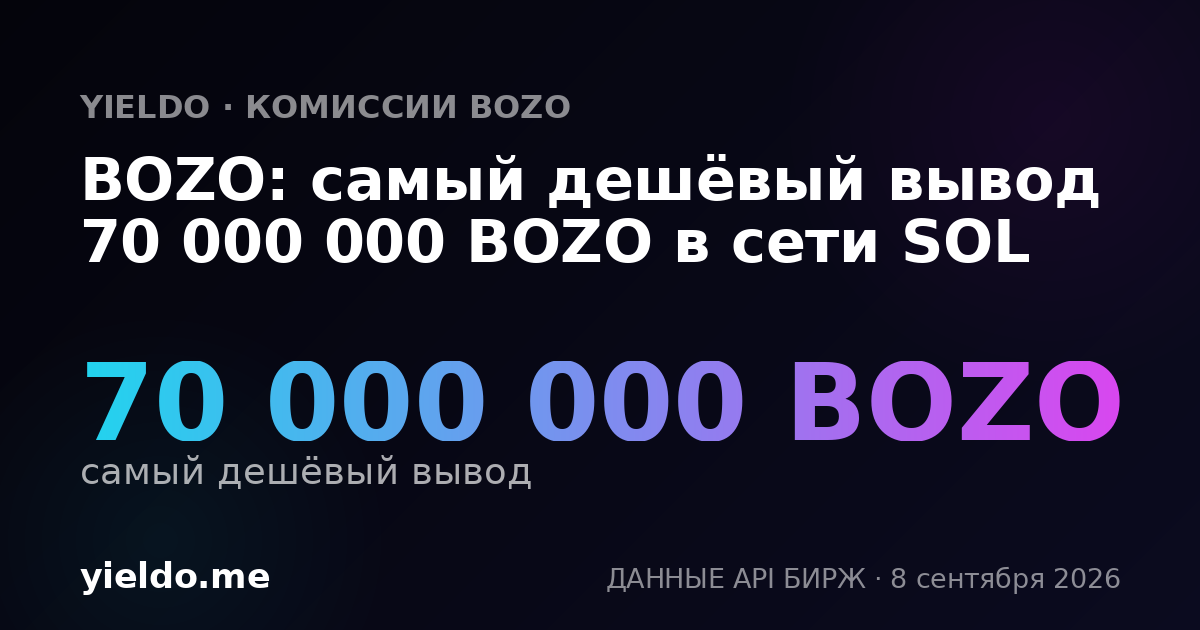 BOZO: самый дешёвый вывод 70 000 000 BOZO в сети SOL