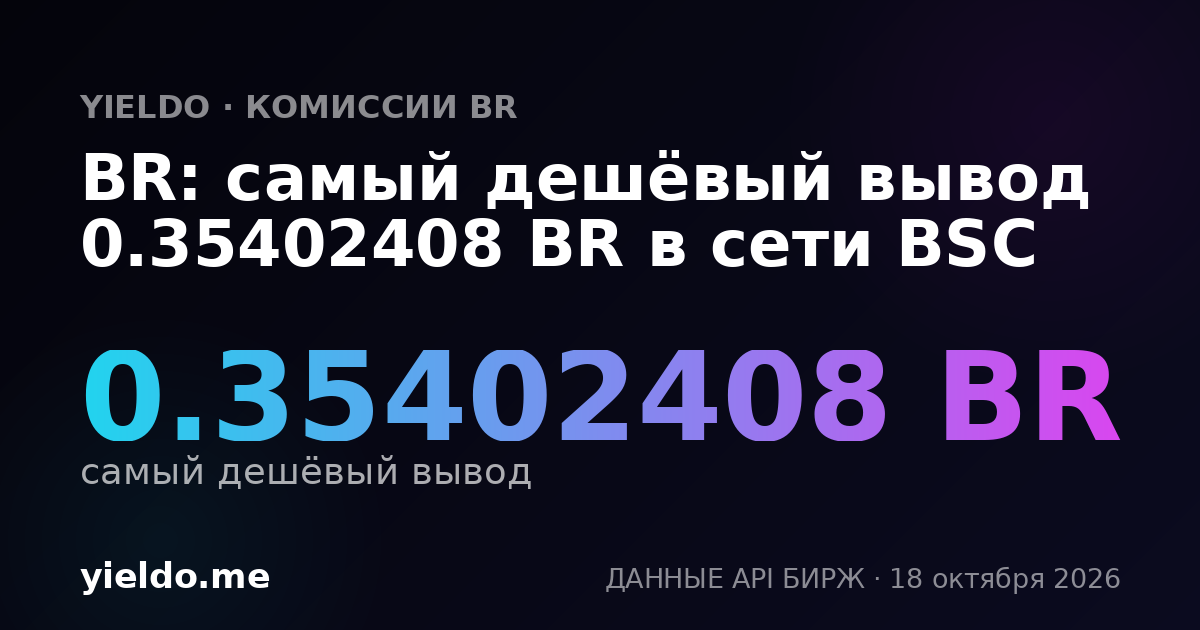 BR: самый дешёвый вывод 0.35402408 BR в сети BSC