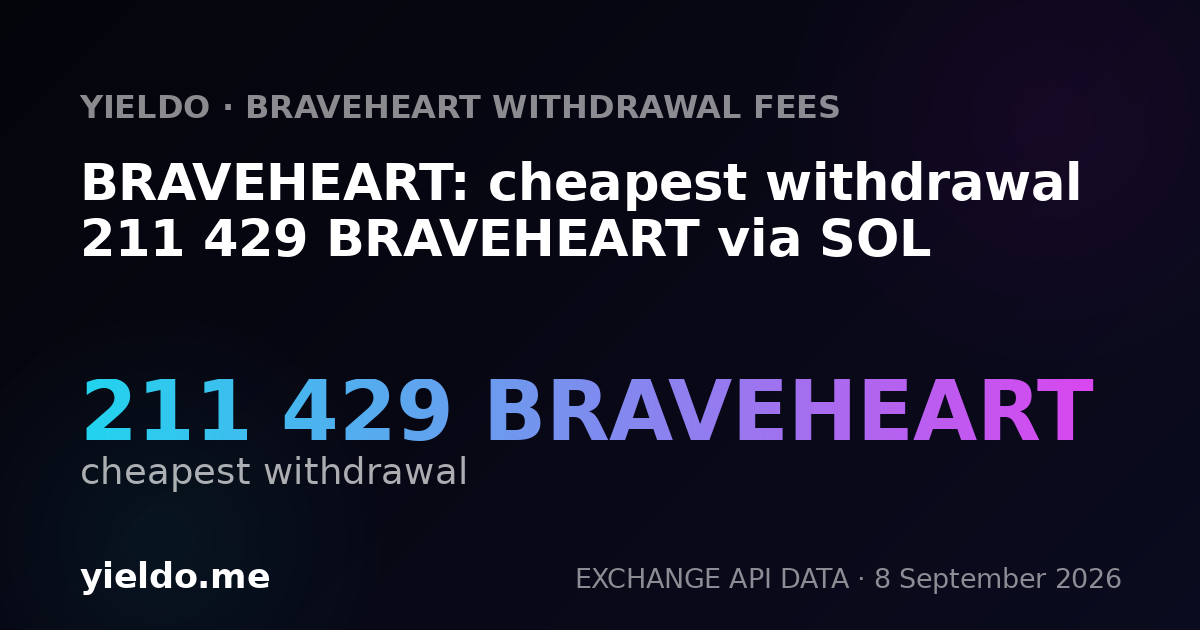 BRAVEHEART: cheapest withdrawal 211 429 BRAVEHEART via SOL