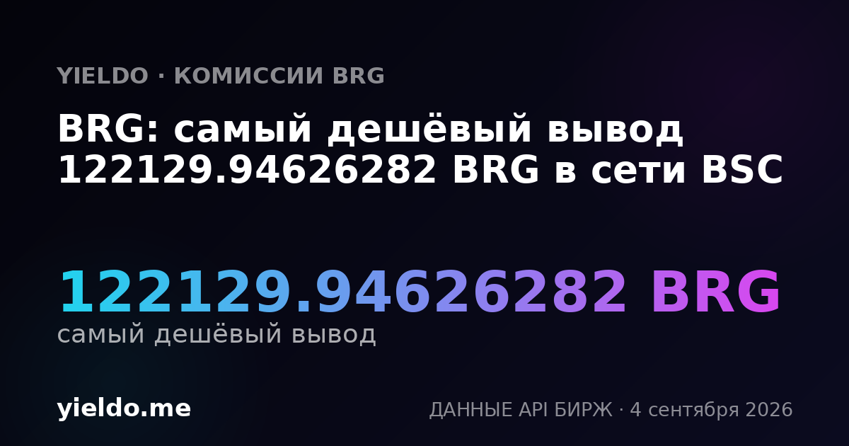 BRG: самый дешёвый вывод 122129.94626282 BRG в сети BSC