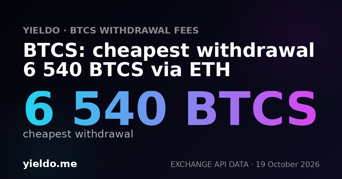 BTCS: cheapest withdrawal 6 540 BTCS via ETH