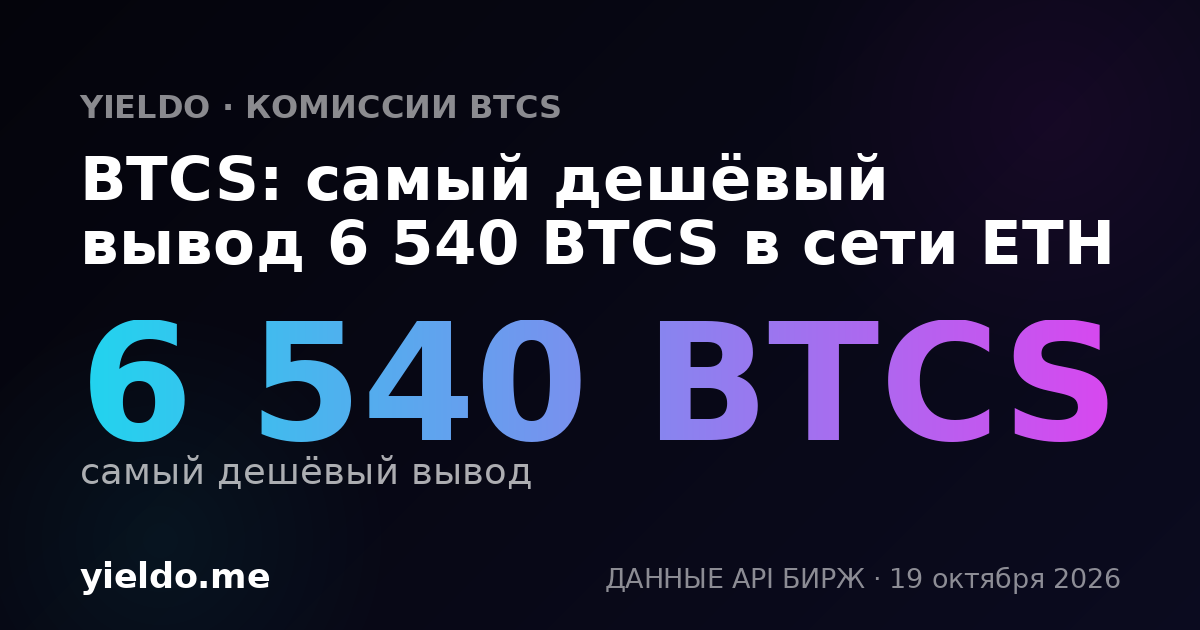 BTCS: самый дешёвый вывод 6 540 BTCS в сети ETH