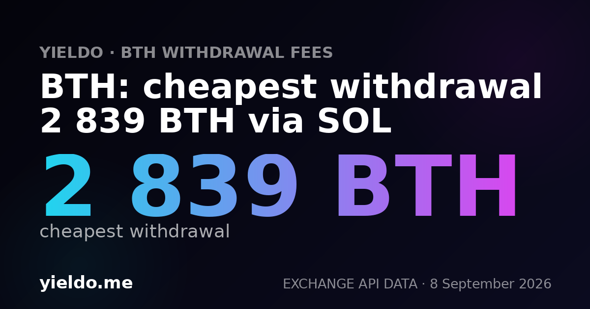 BTH: cheapest withdrawal 2 839 BTH via SOL