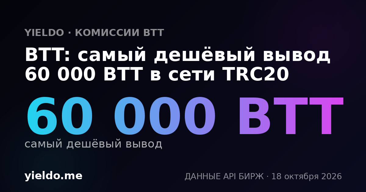 BTT: самый дешёвый вывод 60 000 BTT в сети TRC20