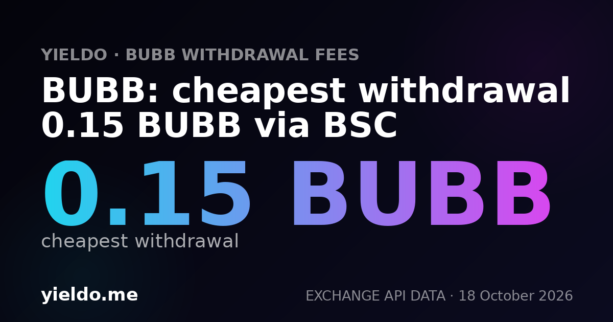 BUBB: cheapest withdrawal 0.15 BUBB via BSC