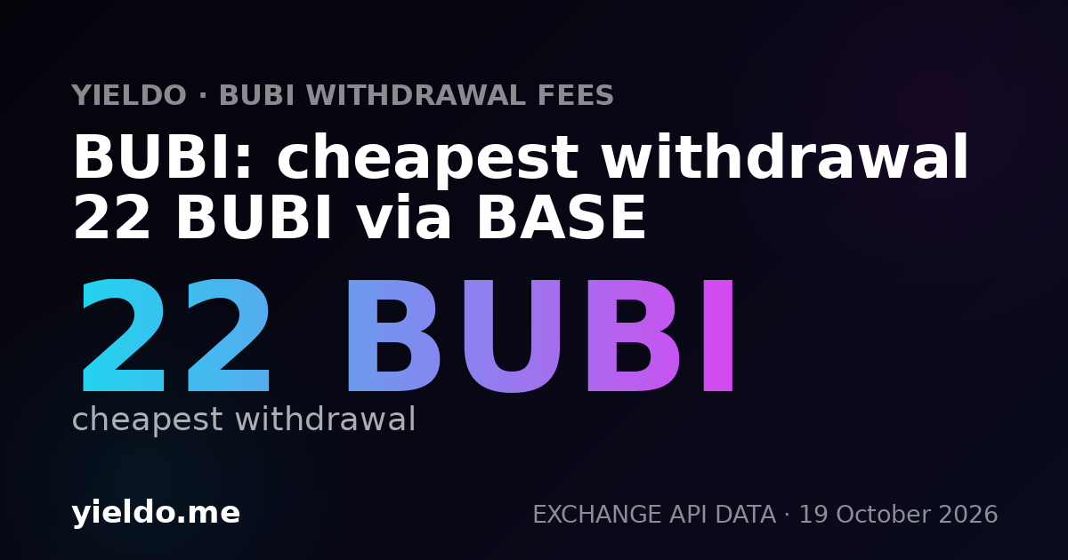 BUBI: cheapest withdrawal 22 BUBI via BASE