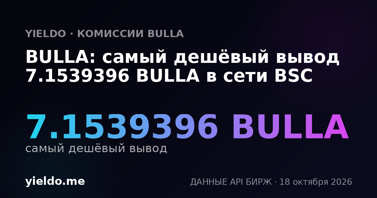 BULLA: самый дешёвый вывод 7.1539396 BULLA в сети BSC