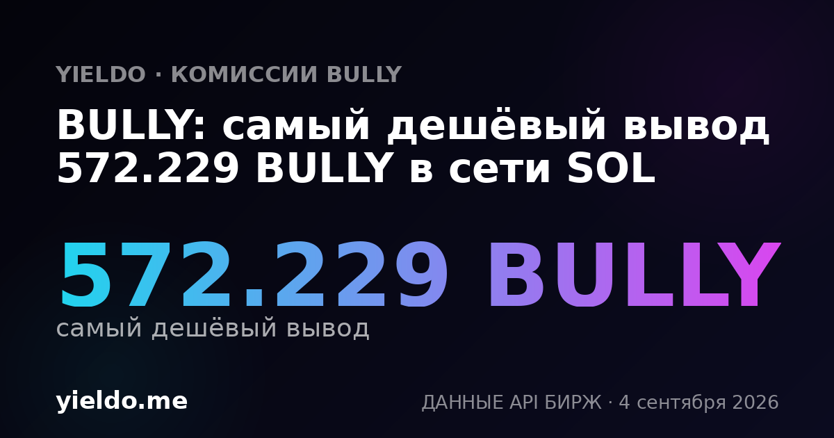 BULLY: самый дешёвый вывод 572.229 BULLY в сети SOL