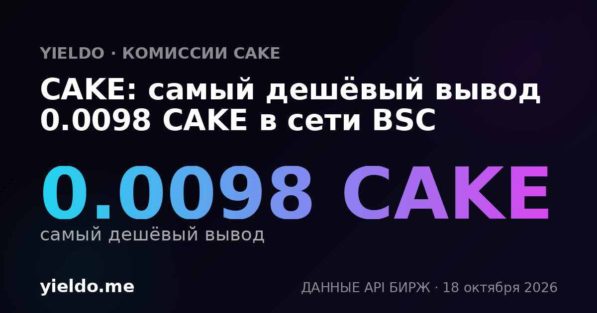 CAKE: самый дешёвый вывод 0.0098 CAKE в сети BSC