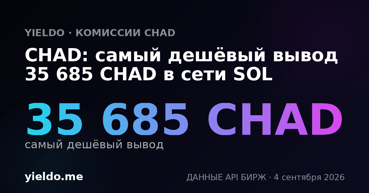 CHAD: самый дешёвый вывод 35 685 CHAD в сети SOL