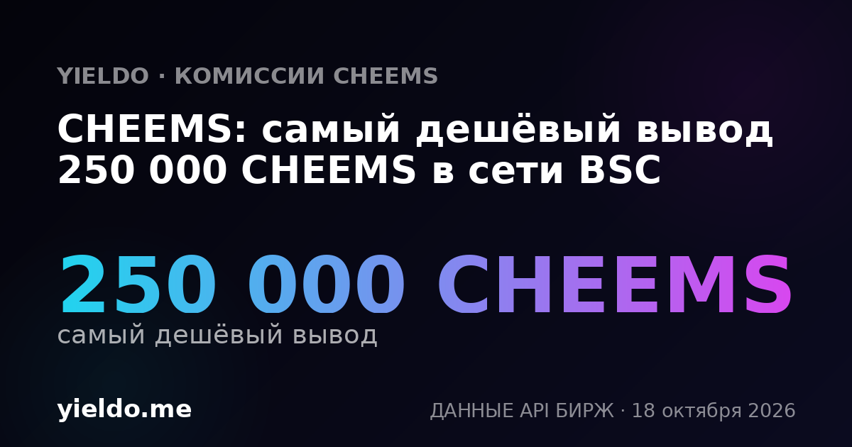 CHEEMS: самый дешёвый вывод 250 000 CHEEMS в сети BSC