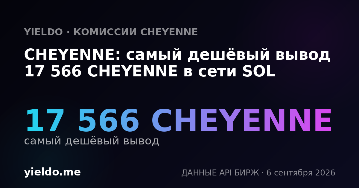 CHEYENNE: самый дешёвый вывод 17 566 CHEYENNE в сети SOL