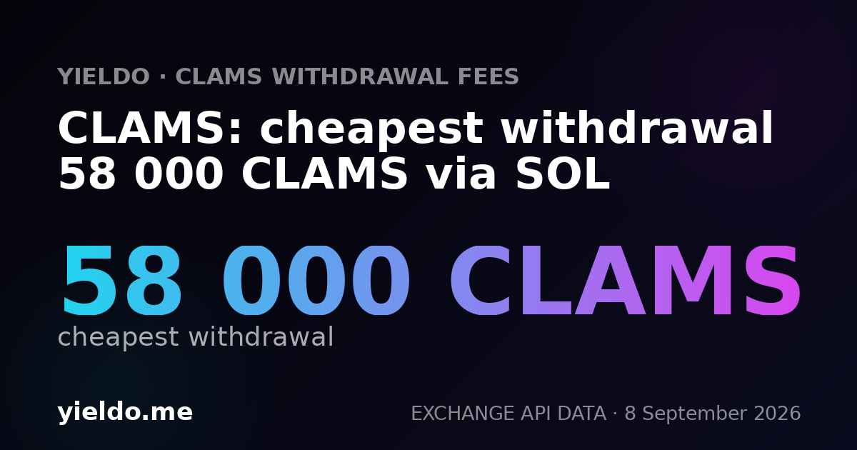 CLAMS: cheapest withdrawal 58 000 CLAMS via SOL