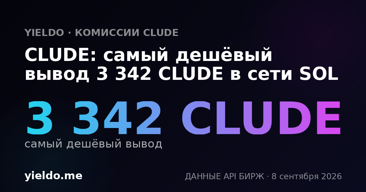 CLUDE: самый дешёвый вывод 3 342 CLUDE в сети SOL