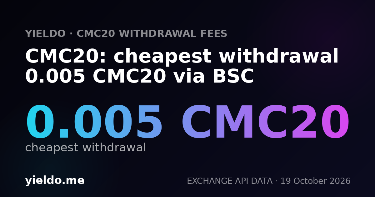 CMC20: cheapest withdrawal 0.005 CMC20 via BSC