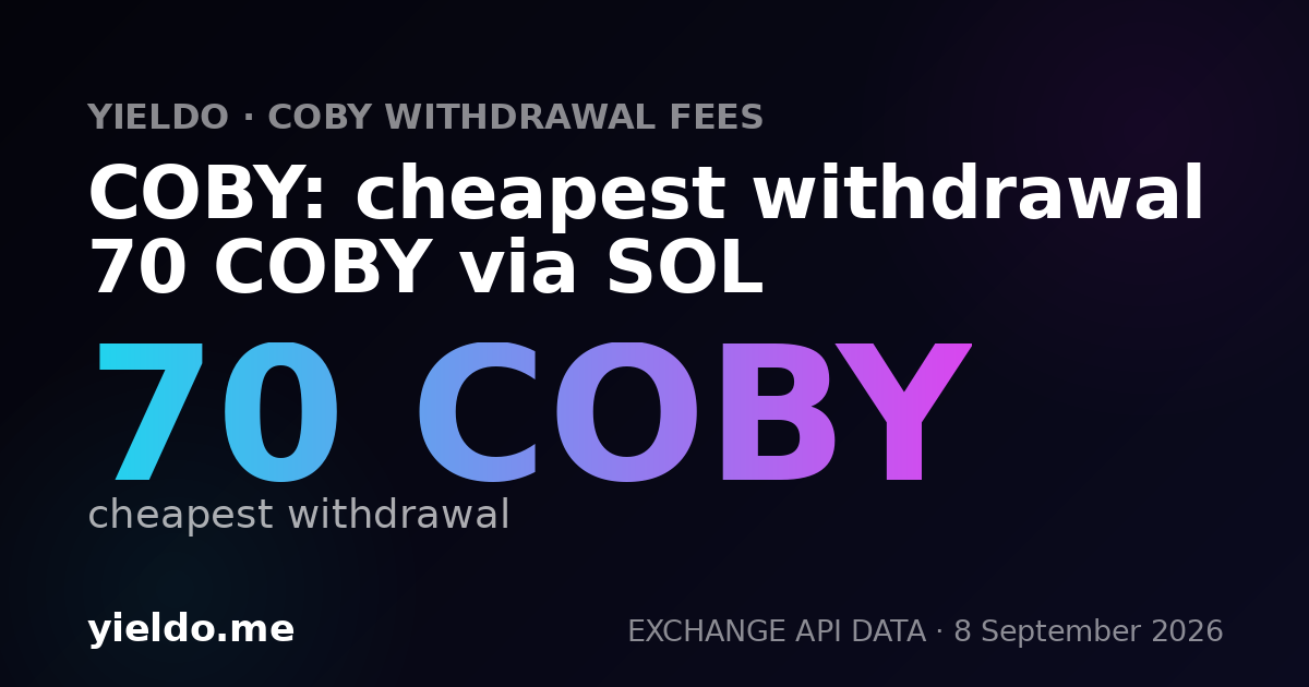 COBY: cheapest withdrawal 70 COBY via SOL