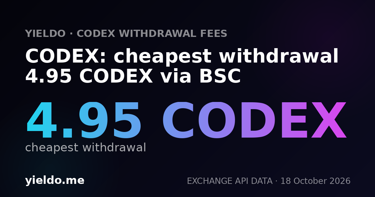 CODEX: cheapest withdrawal 4.95 CODEX via BSC