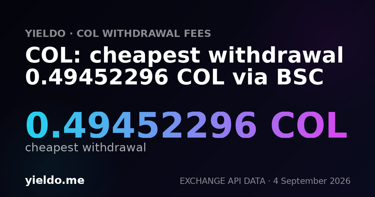 COL: cheapest withdrawal 0.49452296 COL via BSC