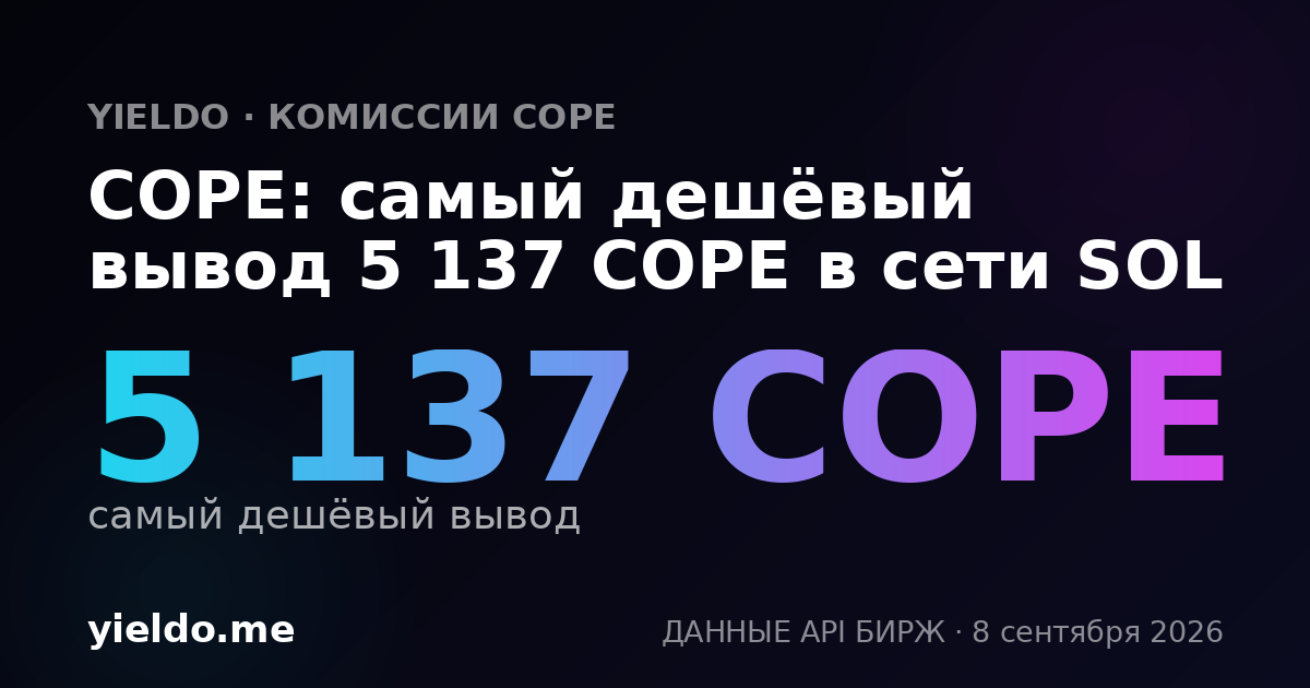 COPE: самый дешёвый вывод 5 137 COPE в сети SOL