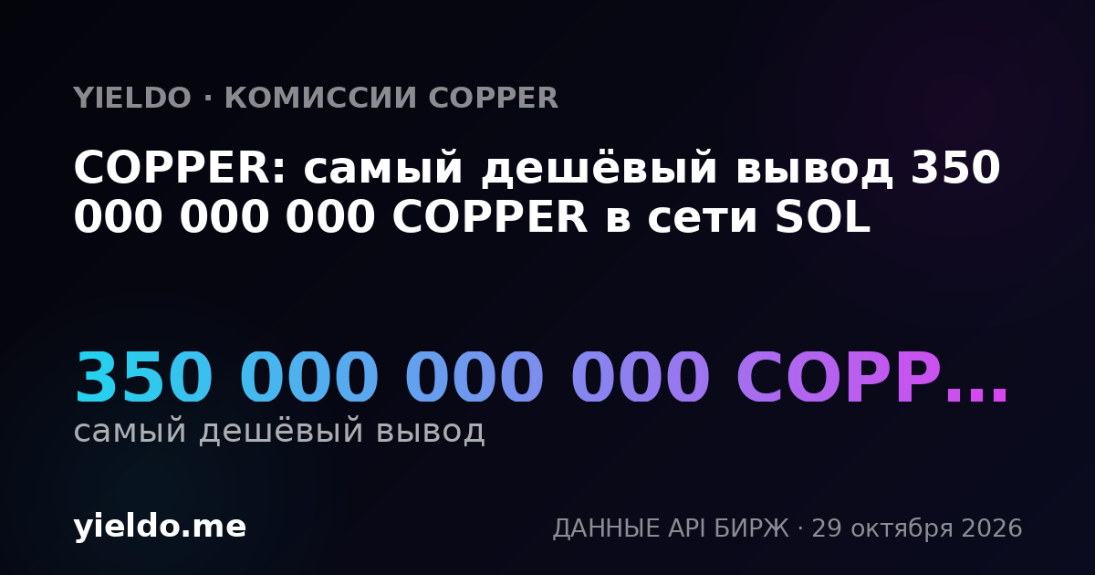 COPPER: самый дешёвый вывод 350 000 000 000 COPPER в сети SOL