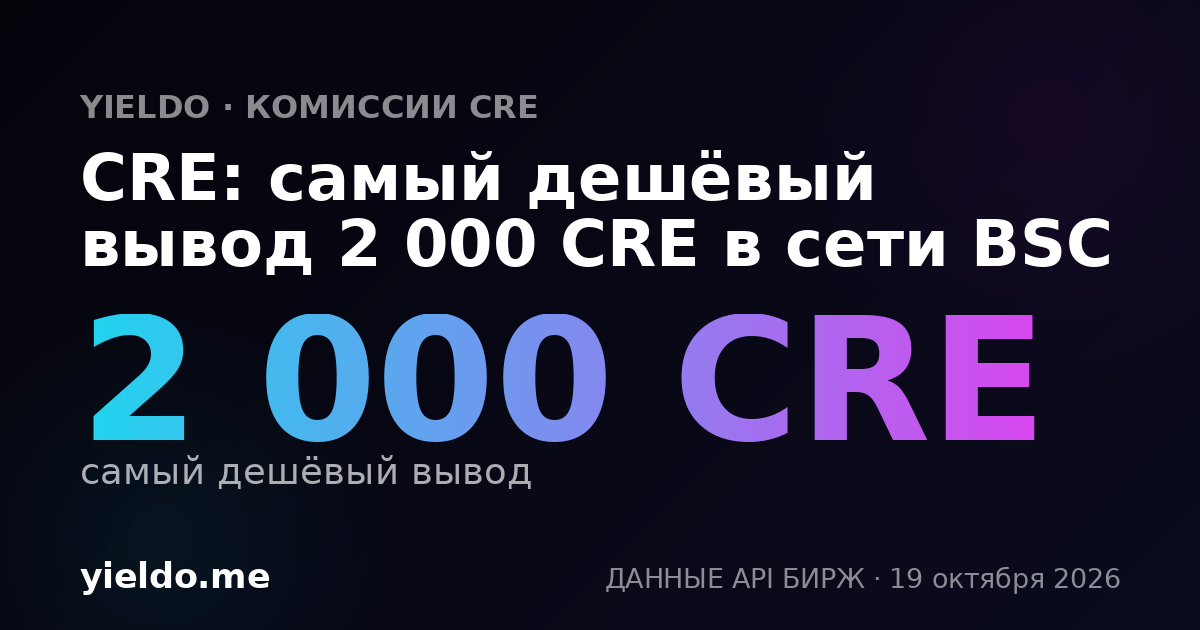 CRE: самый дешёвый вывод 2 000 CRE в сети BSC