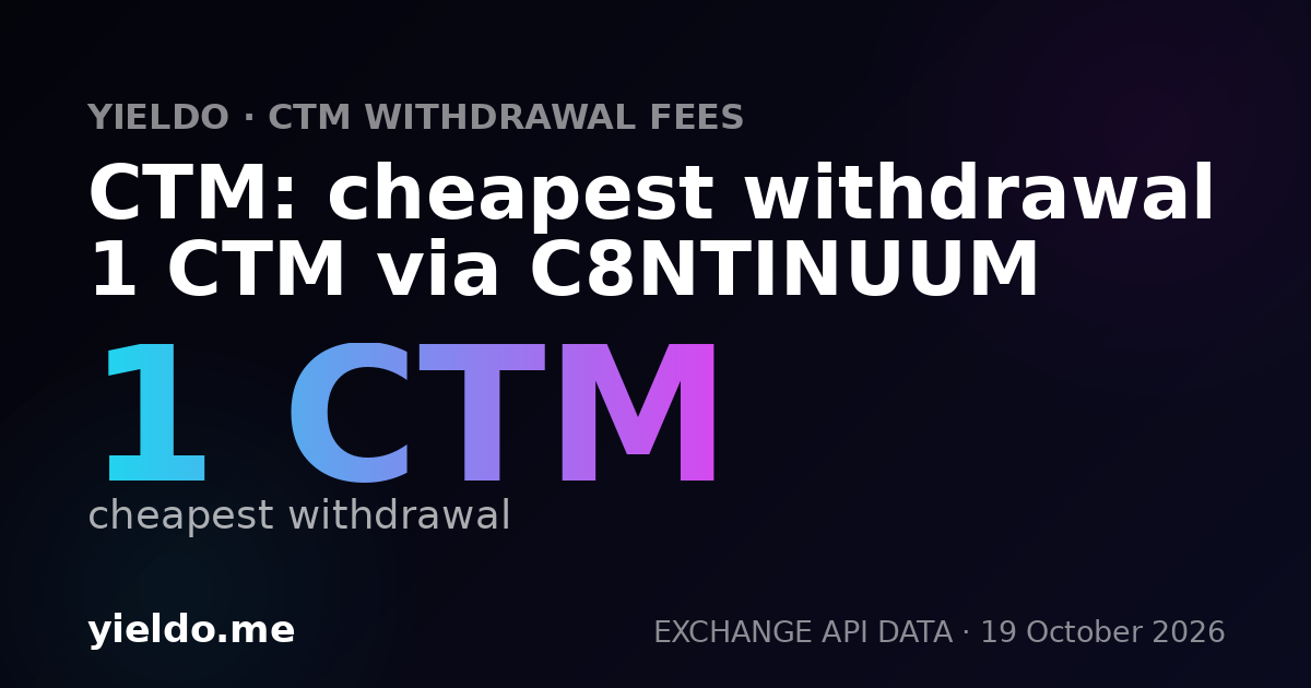 CTM: cheapest withdrawal 1 CTM via C8NTINUUM