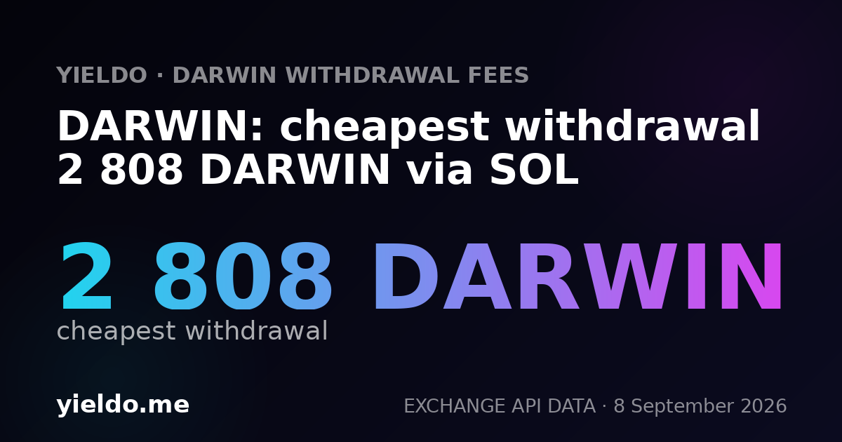 DARWIN: cheapest withdrawal 2 808 DARWIN via SOL