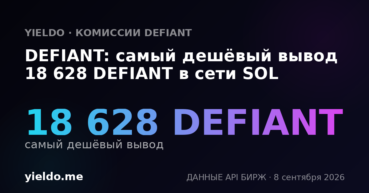 DEFIANT: самый дешёвый вывод 18 628 DEFIANT в сети SOL