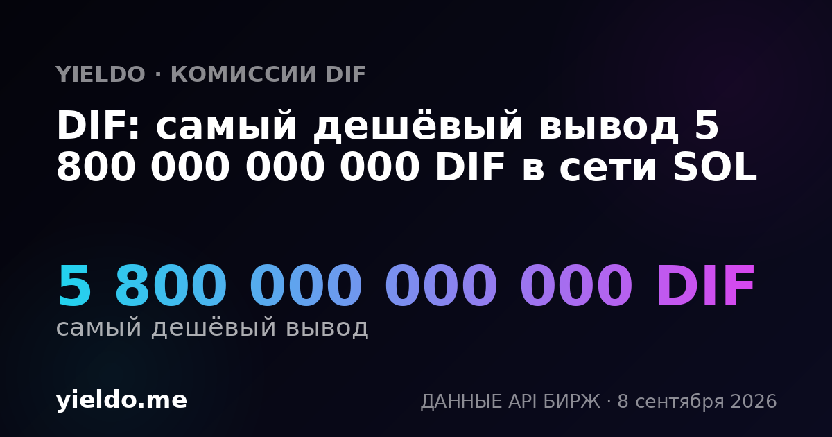 DIF: самый дешёвый вывод 5 800 000 000 000 DIF в сети SOL