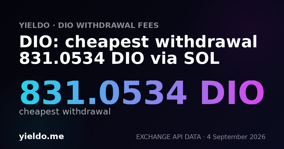 DIO: cheapest withdrawal 831.0534 DIO via SOL