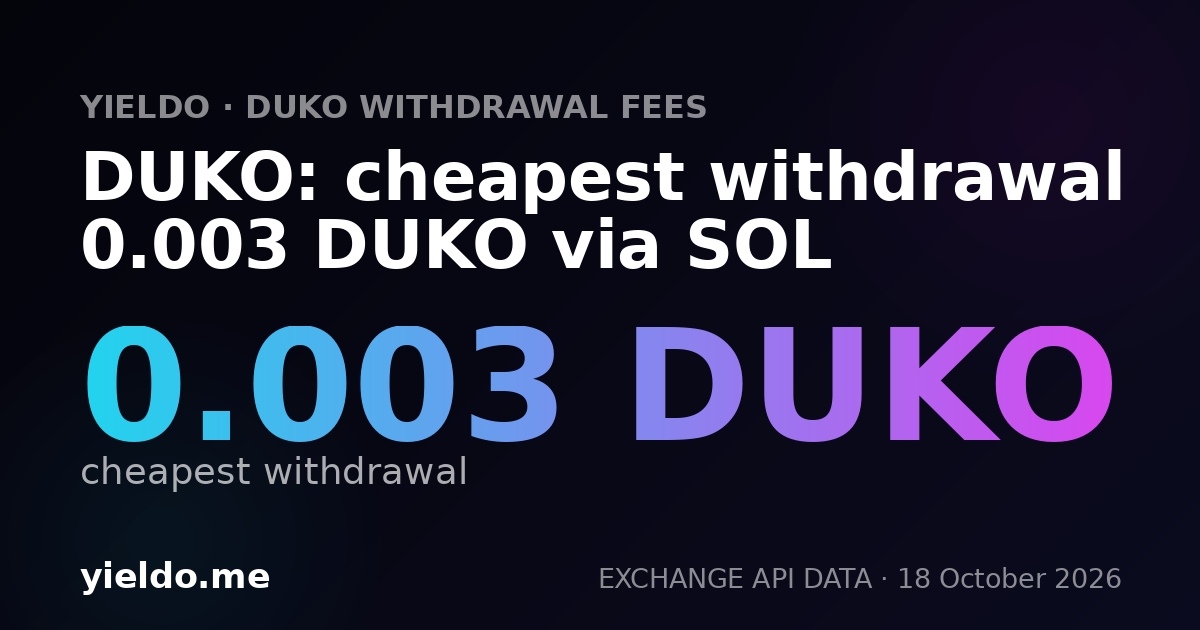DUKO: cheapest withdrawal 0.003 DUKO via SOL