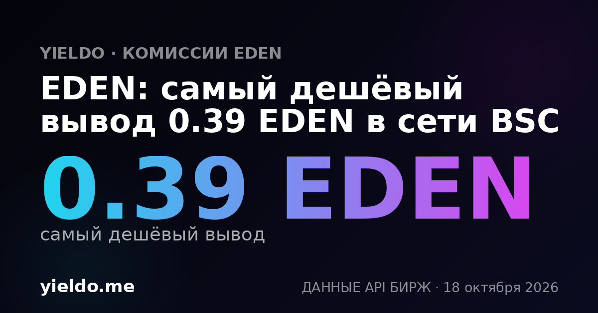 EDEN: самый дешёвый вывод 0.39 EDEN в сети BSC