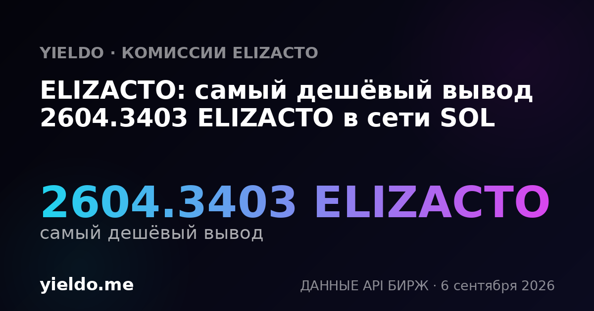ELIZACTO: самый дешёвый вывод 2604.3403 ELIZACTO в сети SOL