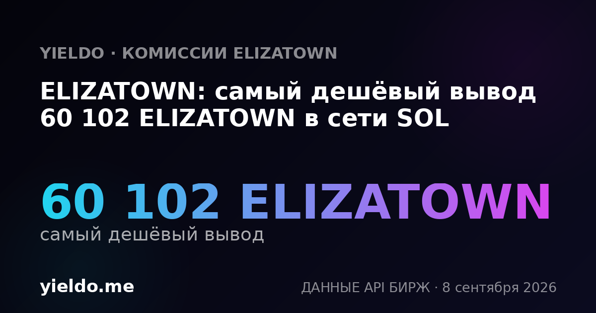 ELIZATOWN: самый дешёвый вывод 60 102 ELIZATOWN в сети SOL