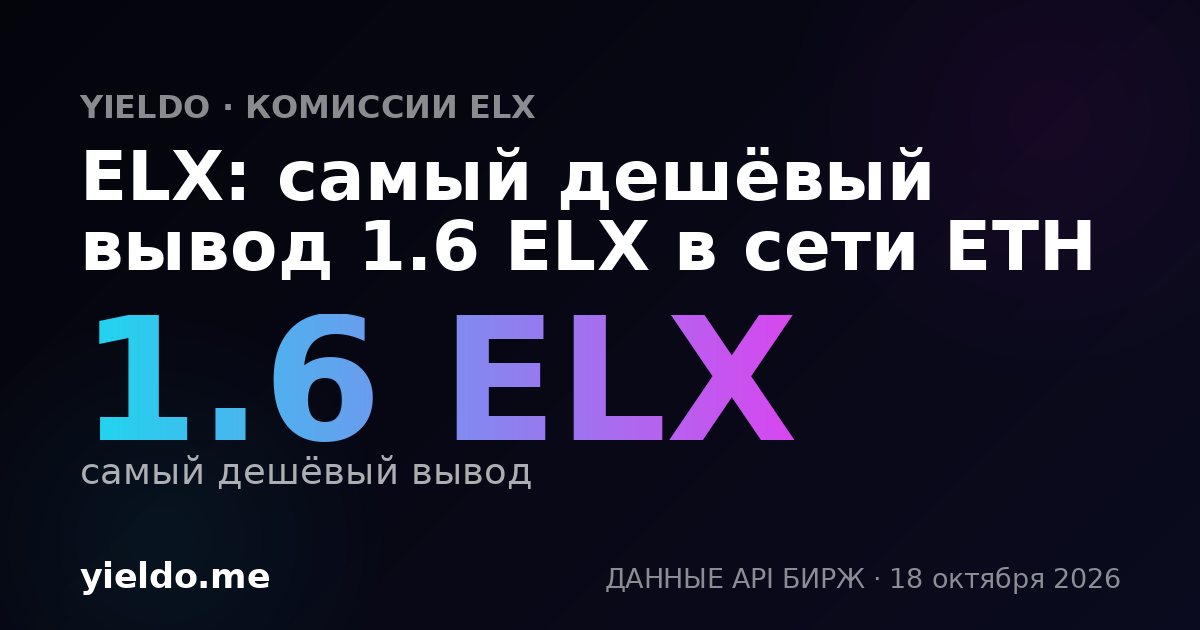 ELX: самый дешёвый вывод 1.6 ELX в сети ETH
