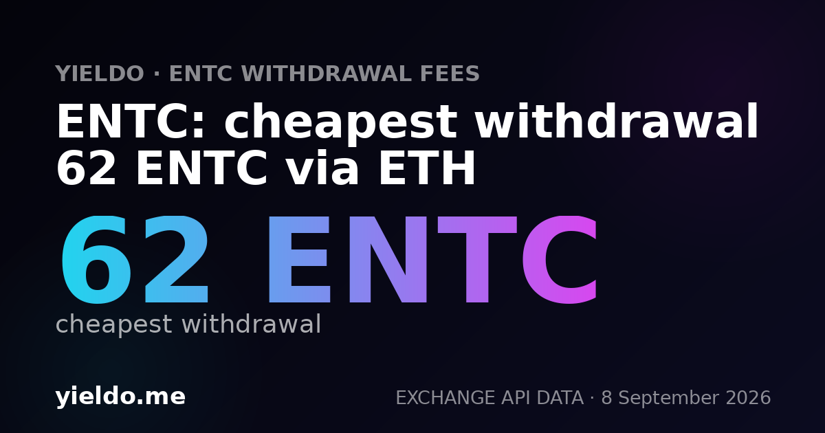 ENTC: cheapest withdrawal 62 ENTC via ETH