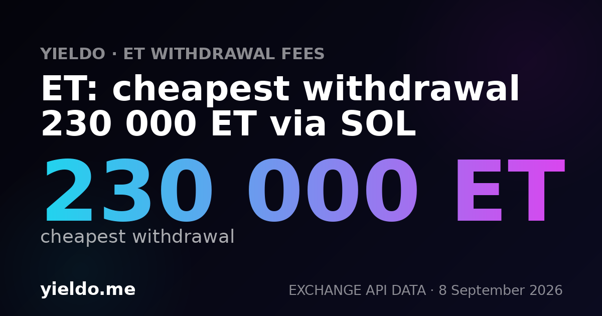 ET: cheapest withdrawal 230 000 ET via SOL