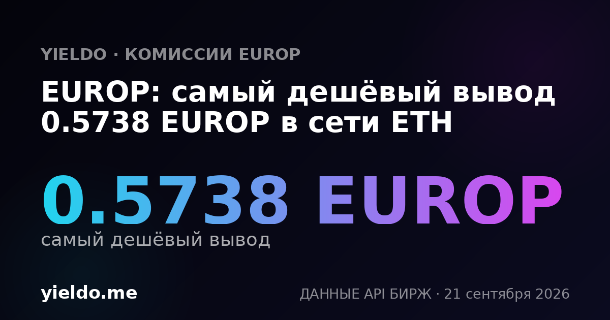 EUROP: самый дешёвый вывод 0.5646 EUROP в сети ETH
